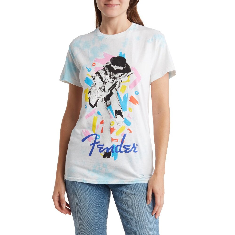 New! Jimi Hendrix x Fender Guitar Rock Music T-Shirt